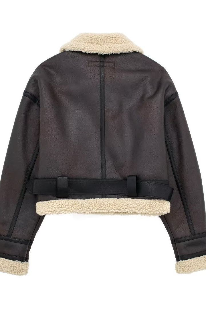 Molly™| Leather Fur Coat Damen - Aviator Lederjacke