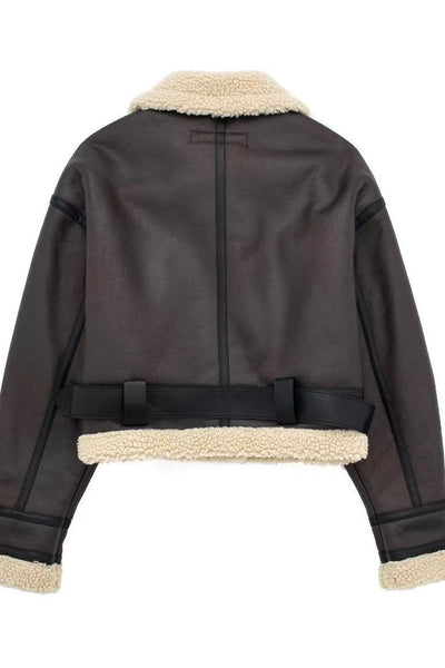 Molly™| Leather Fur Coat Damen - Aviator Lederjacke