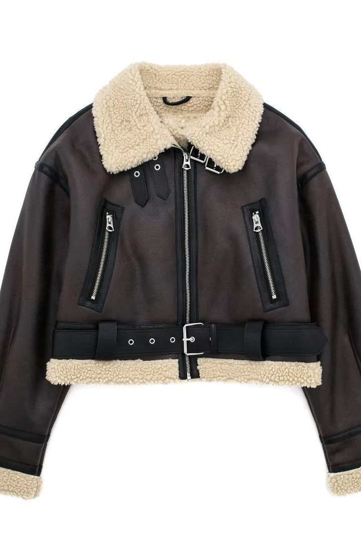 Molly™| Leather Fur Coat Damen - Aviator Lederjacke