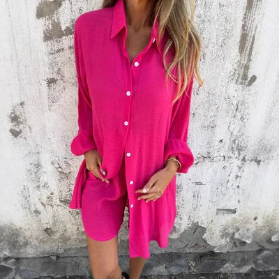 Nora™ | Lässige einfarbige Bluse mit Shorts-Set