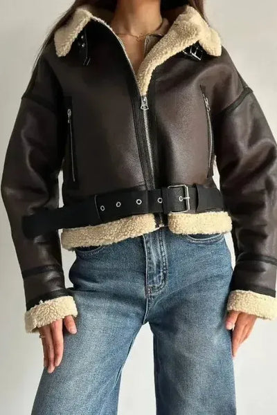 Molly™| Leather Fur Coat Damen - Aviator Lederjacke